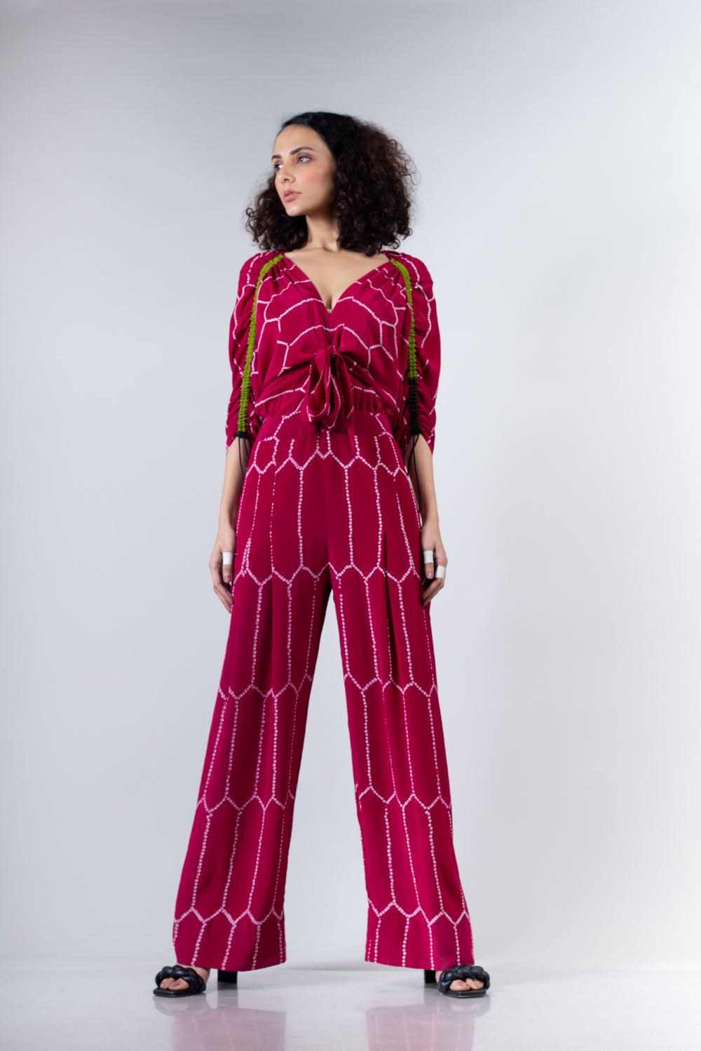 Nupur Kanoi- Beetroot knotted kimono jumpsuit - Melange Singapore - Indian Designer Wear Online Shopping