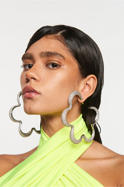 Outhouse Jewellery Christina Hoop Earrings In Silver Crystals Fashion Jewellery Online Shopping Melange Singapore Indian Designer Wear