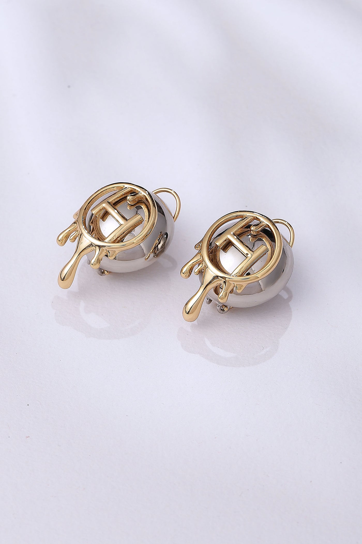 Outhouse Drip Oh Dual Tone Midi Studs gold indian designer jewellery fashion online shopping melange singapore