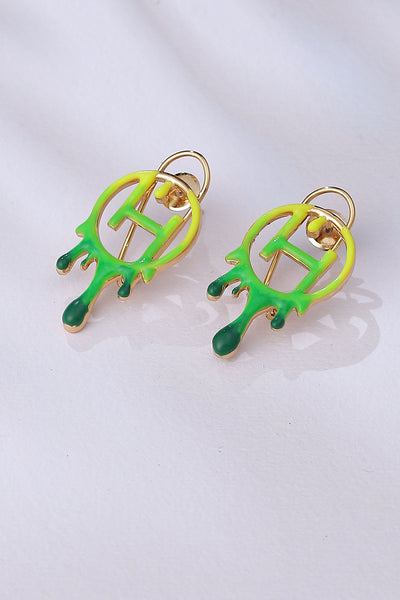 Outhouse Drip Oh Mini Earrings In Dual Tone Acid Green indian designer jewellery fashion online shopping melange singapore