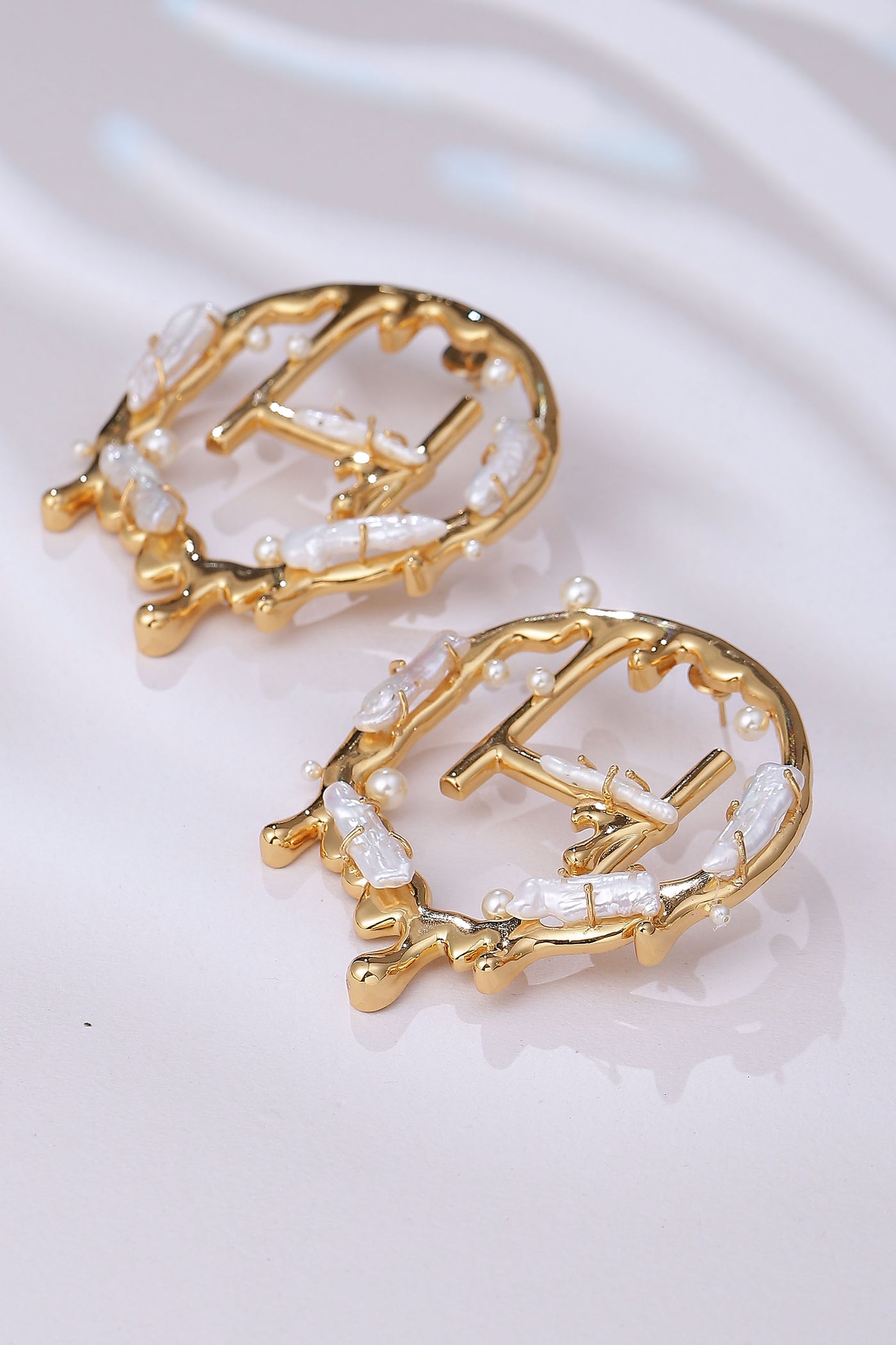 Outhouse Drip Oh Monogram Earrings With Keshi Pearls indian designer jewellery fashion online shopping melange singapore