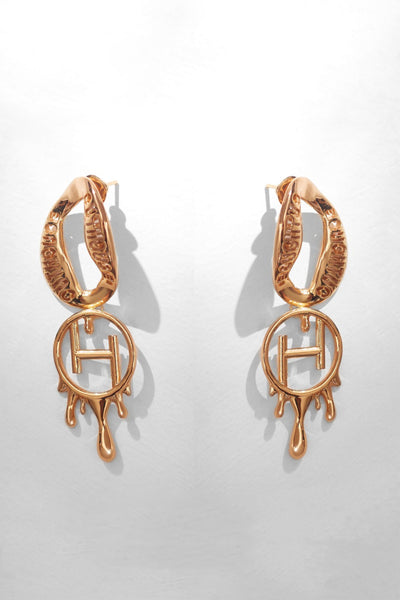 Outhouse Jewellery Drip "OH" Loop Earrings In Gold Finish  Fashion Jewellery Online Shopping Melange Singapore Indian Designer Wear