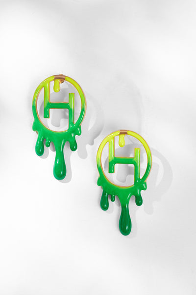 Outhouse Jewellery Drip OH Midi Earrings In Dual Tone Acid Green Fashion Jewellery Online Shopping Melange Singapore Indian Designer Wear