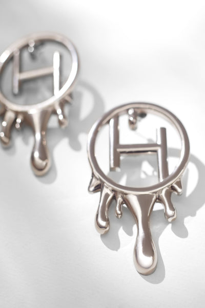 Outhouse Jewellery Drip "OH" Mini Earrings In Silver Finish Fashion Jewellery Online Shopping Melange Singapore Indian Designer Wear