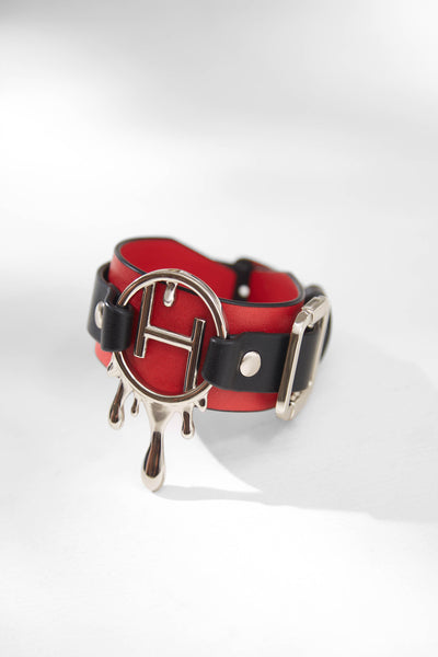 Outhouse Jewellery Drip "OH" Monogrammed Leather Bracelet In Crimson Crush Fashion Jewellery Online Shopping Melange Singapore Indian Designer Wear