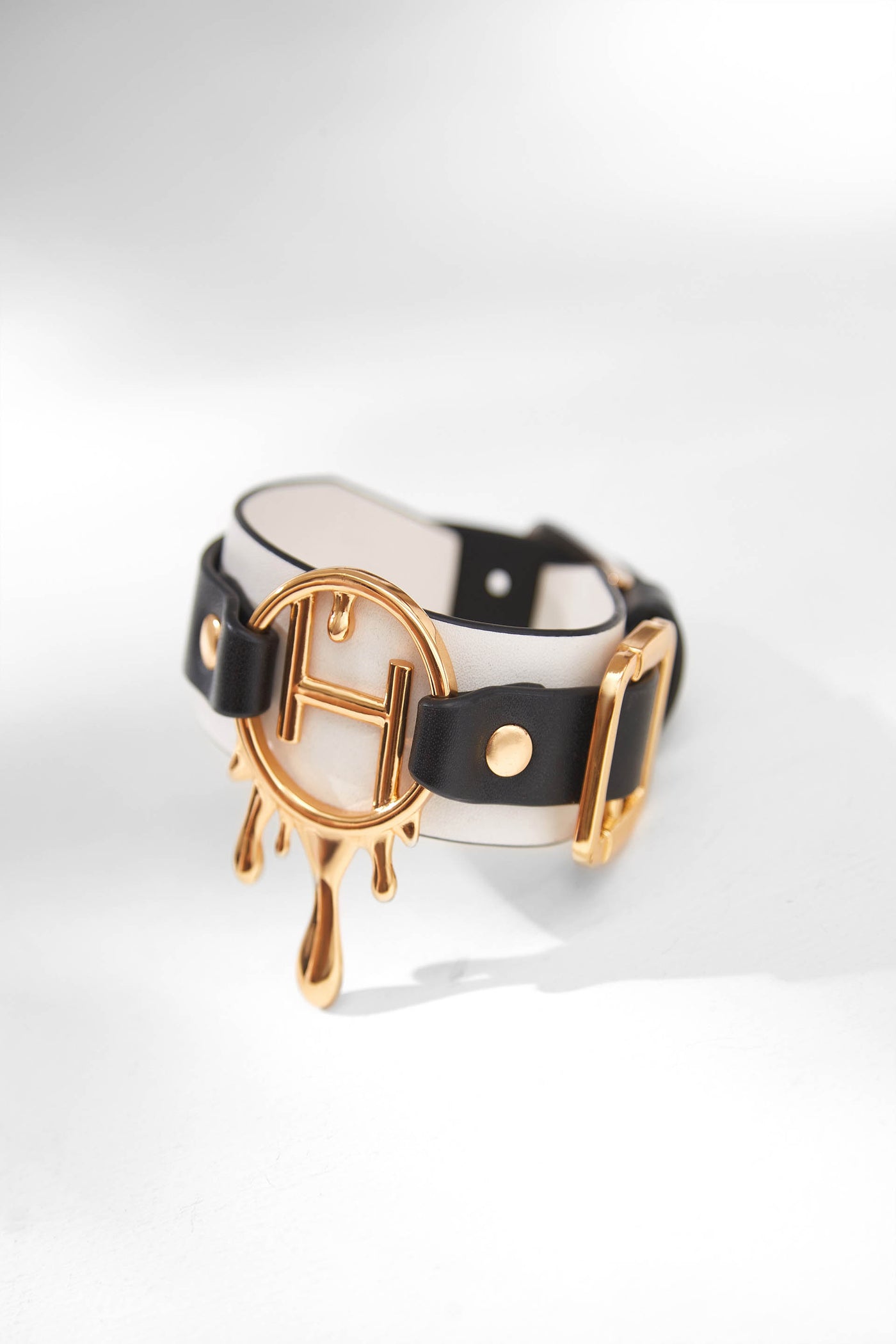 Outhouse Jewellery Drip "OH" Monogrammed Leather Bracelet In Ivory White Fashion Jewellery Online Shopping Melange Singapore Indian Designer Wear