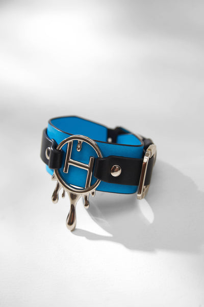 Outhouse Jewellery Drip "OH" Monogrammed Leather Bracelet In Ocean Blue Fashion Jewellery Online Shopping Melange Singapore Indian Designer Wear