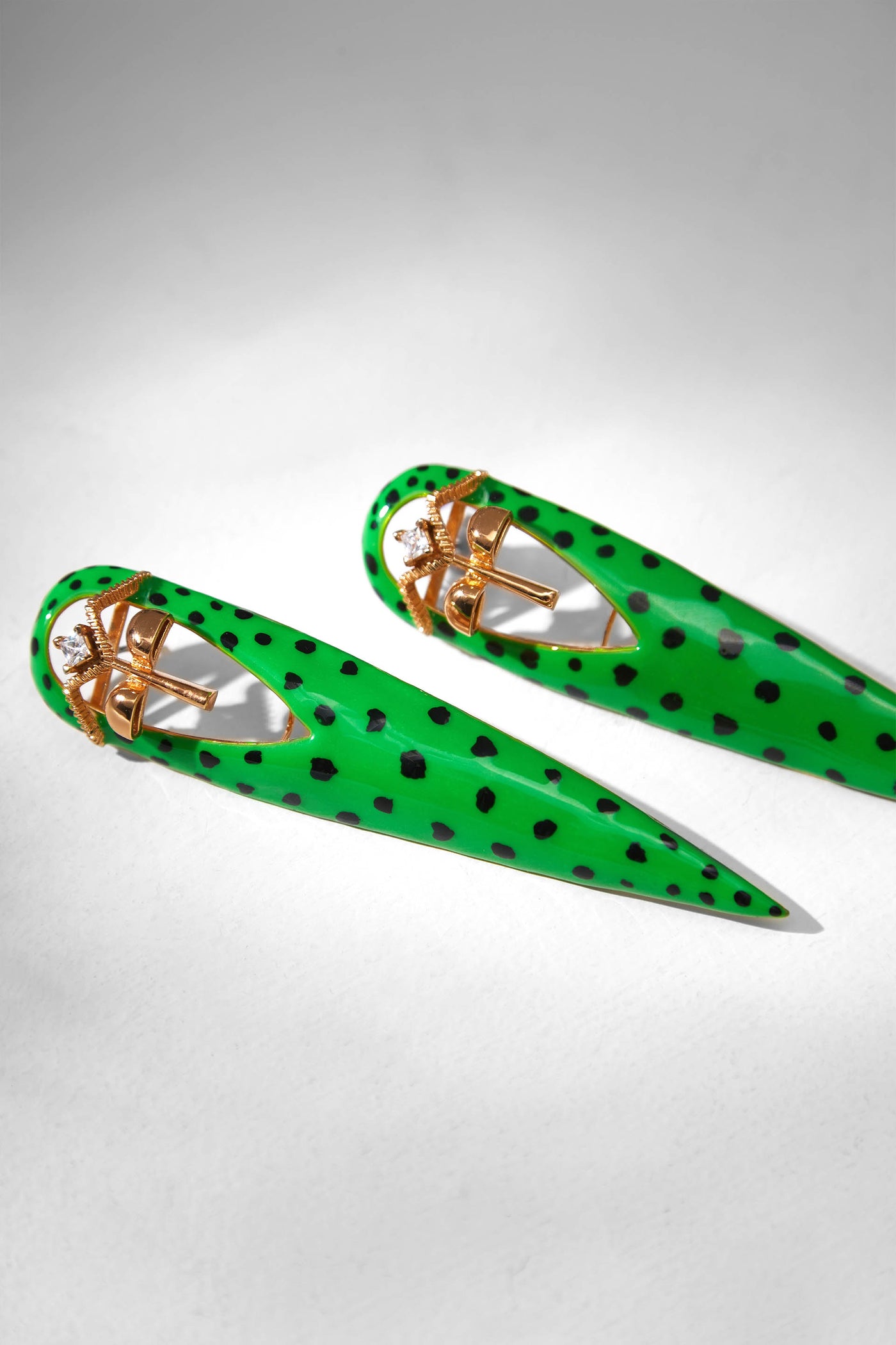 Outhouse Jewellery Gavi Spicule Earrings In Green Leopard Enamel Finish Fashion Jewellery Online Shopping Melange Singapore Indian Designer Wear