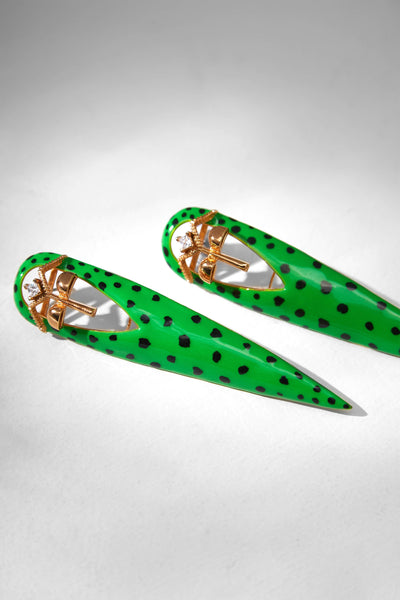 Outhouse Jewellery Gavi Spicule Earrings In Green Leopard Enamel Finish Fashion Jewellery Online Shopping Melange Singapore Indian Designer Wear