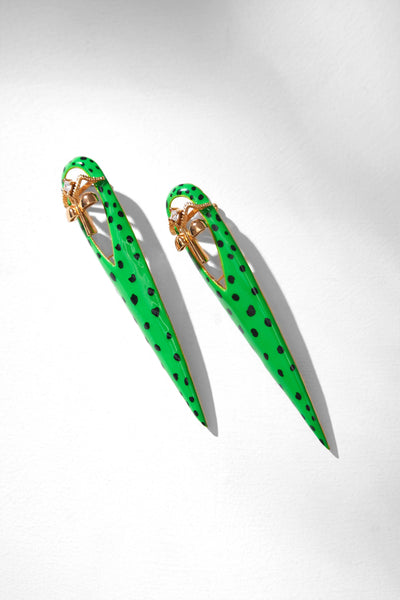 Outhouse Jewellery Gavi Spicule Earrings In Green Leopard Enamel Finish Fashion Jewellery Online Shopping Melange Singapore Indian Designer Wear