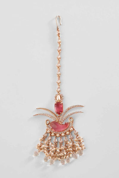 Outhouse Le Palm Fish Maang Tikka In Vintage Rose jewellery indian designer wear online shopping melange singapore