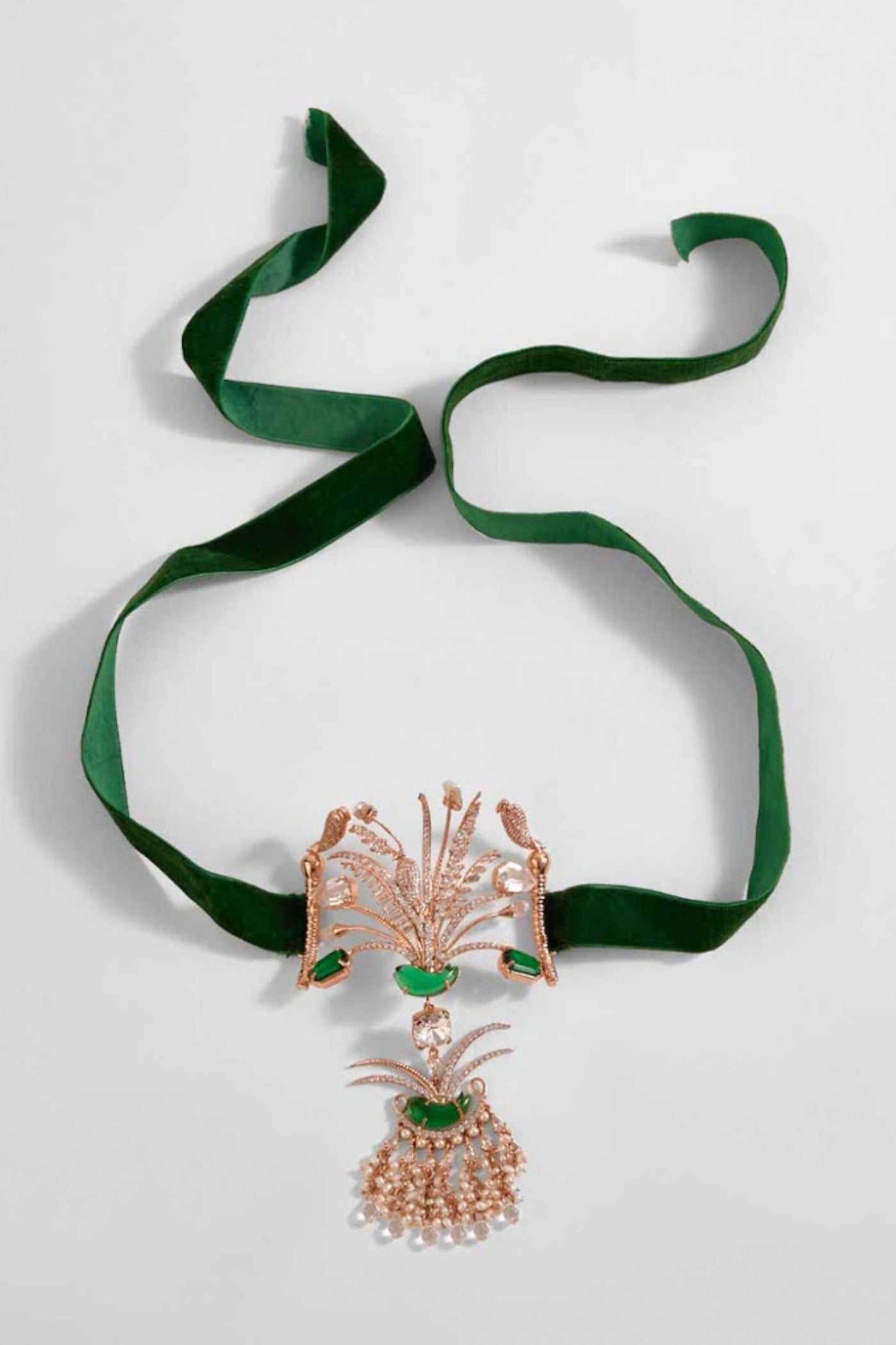 Le Palm Fish Velvet Choker In Jade Green