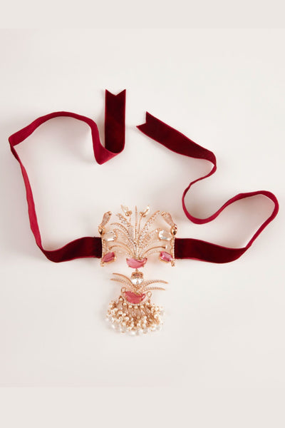 Outhouse Le Sunset Fish Velvet Choker In Vintage Rose jewellery indian designer wear online shopping melange singapore