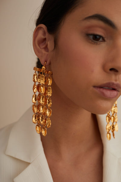 Outhouse jewellery OH Poppi Dewdrop Statement Earrings gold online shopping melange singapore indian designer wear