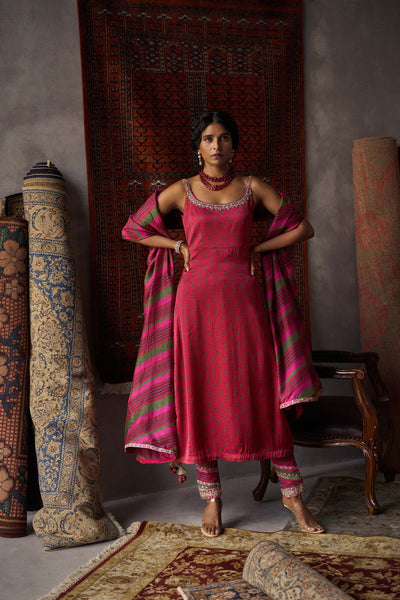 Punit Balana Cherry Red Satin Silk Straight Kurta Set festive indian designer wear online shopping melange singapore