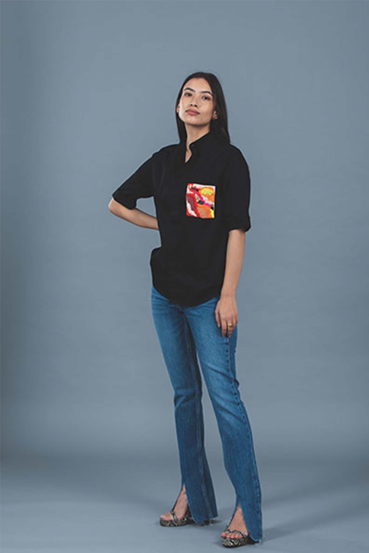 Pallavi swadi Black Abstract Pop Embroidery Shirt western indian designer wear online shopping melange singapore
