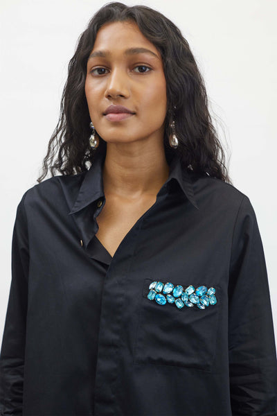 Pallavi Swadi Black Aqua Pocket Swarovski Shirt indian designer wear womenswear online shopping melange singapore