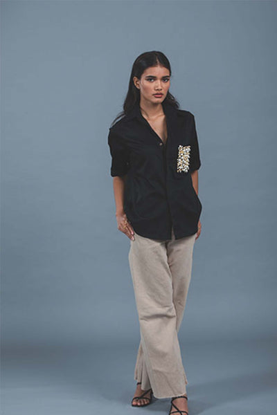 Pallavi swadi Black Audrey Pearl Pocket Shirt western indian designer wear online shopping melange singapore