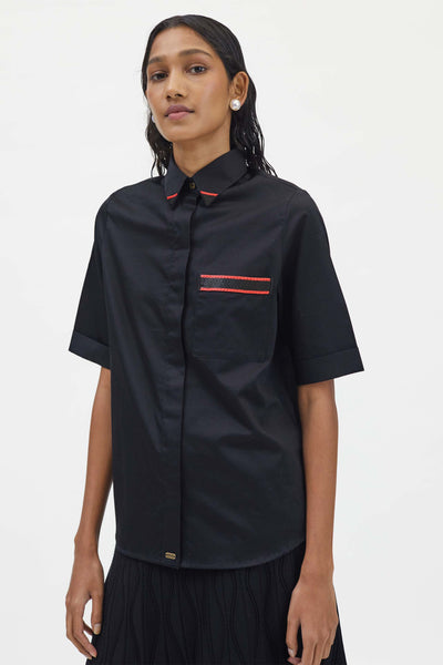 Pallavi Swadi Black Embellished Red Pop Pocket Shirt indian designer wear womenswear online shopping melange singapore