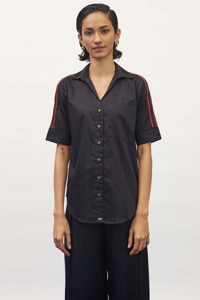 Pallavi Swadi Black Embellished Red Pop Ribbon Shirt indian designer wear womenswear online shopping melange singapore