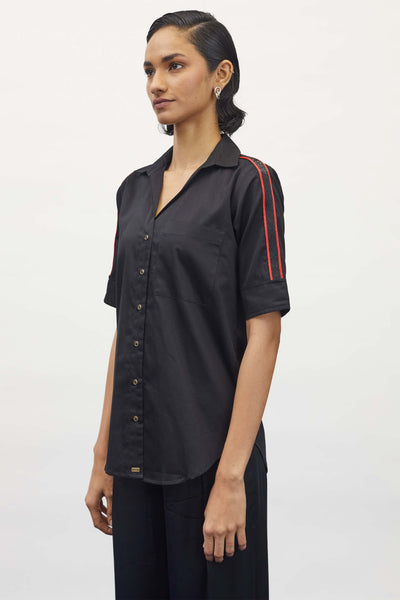 Pallavi Swadi Black Embellished Red Pop Ribbon Shirt indian designer wear womenswear online shopping melange singapore