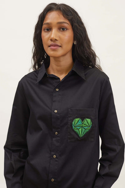 Pallavi Swadi Black Geometric Emerald Heart Shirt indian designer wear womenswear online shopping melange singapore