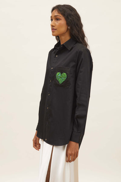 Pallavi Swadi Black Geometric Emerald Heart Shirt indian designer wear womenswear online shopping melange singapore