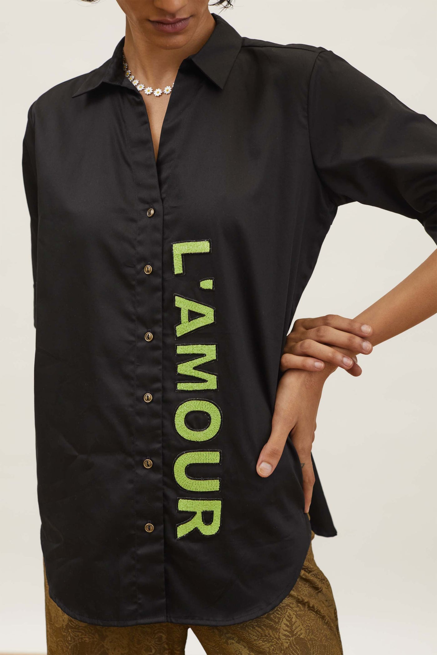 Pallavi Swadi Black Neon L'Amour Shirt indian designer wear womenswear online shopping melange singapore