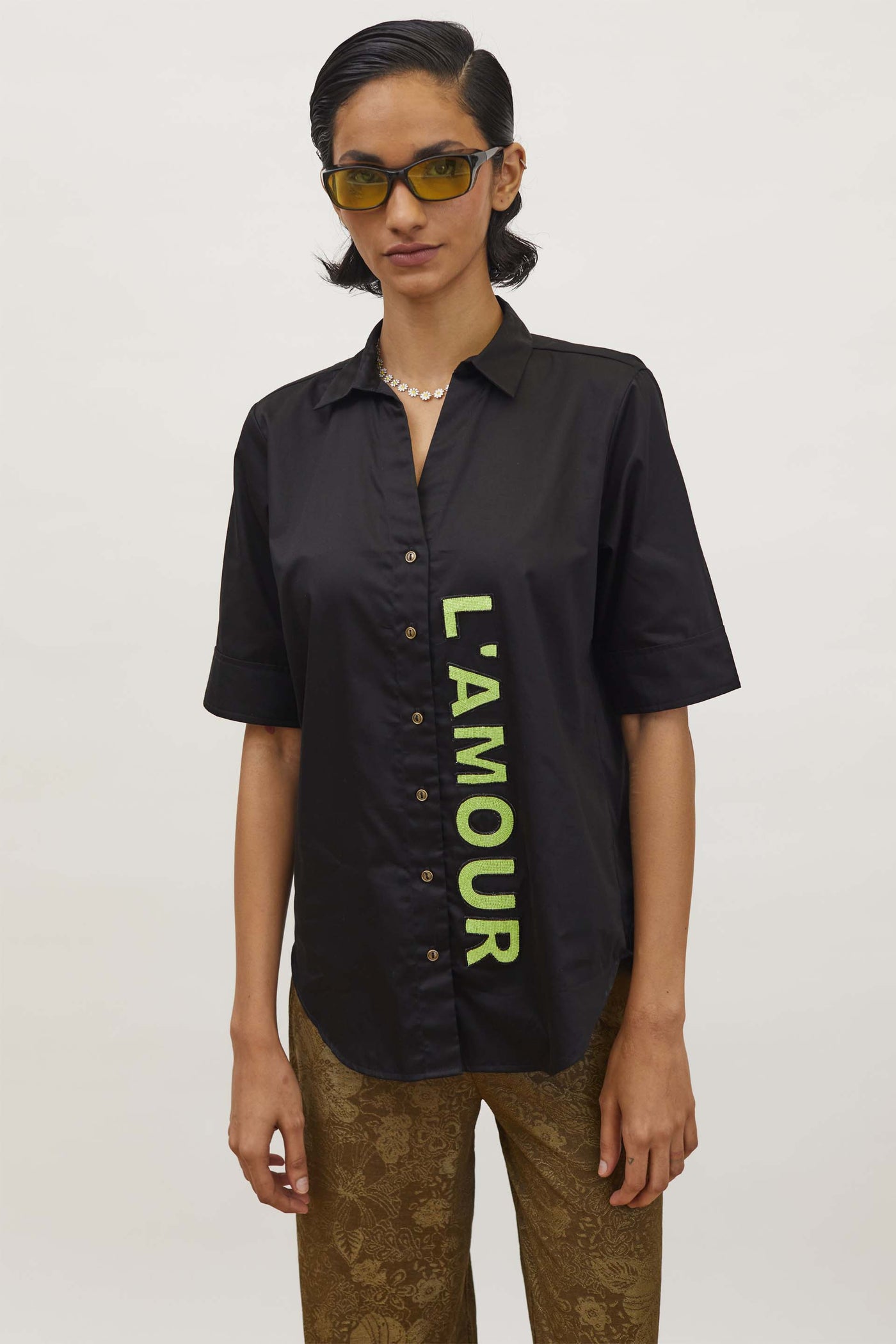 Pallavi Swadi Black Neon L'Amour Shirt indian designer wear womenswear online shopping melange singapore