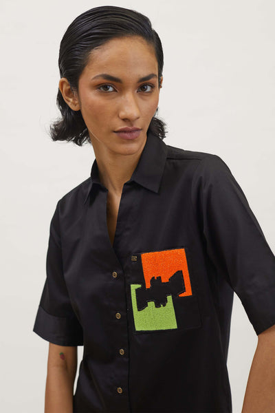 Pallavi Swadi Black Puzzle Pop Embroidered Shirt indian designer wear womenswear online shopping melange singapore