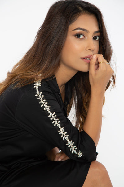 Black Swarovski Shirt Dress