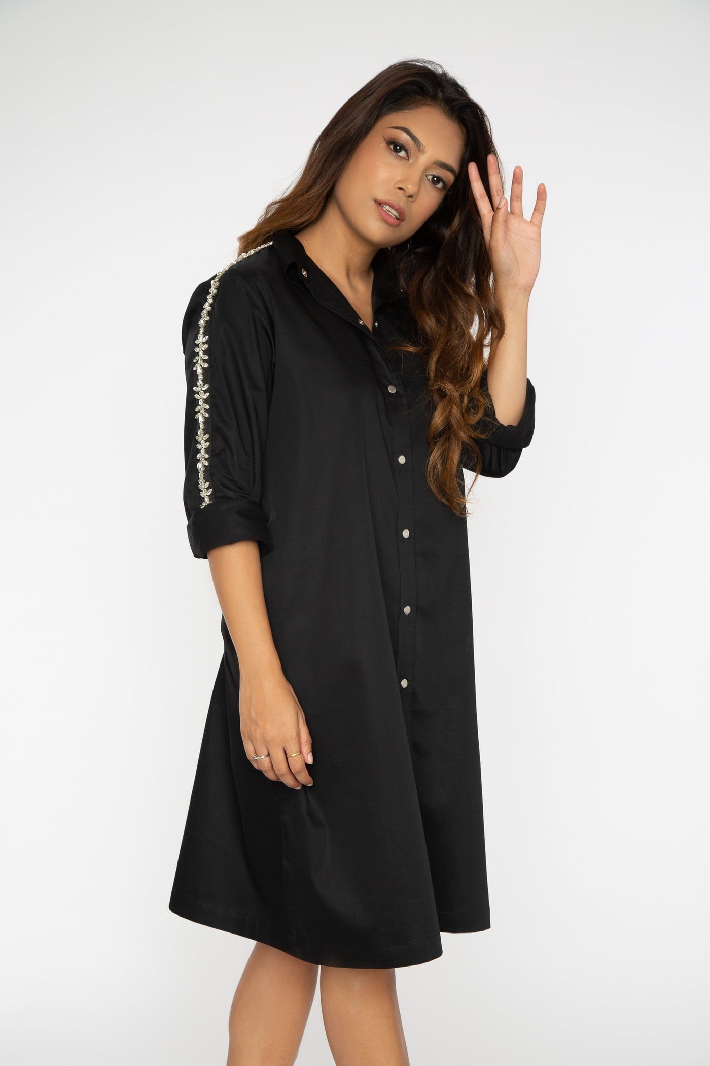 Black Swarovski Shirt Dress