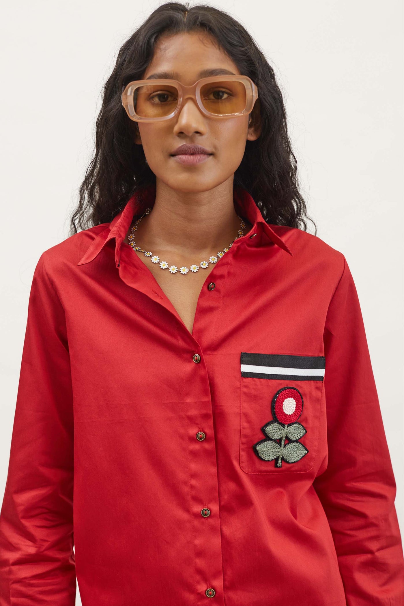 Pallavi Swadi PLV Garden Red Flower Shirt indian designer wear womenswear online shopping melange singapore