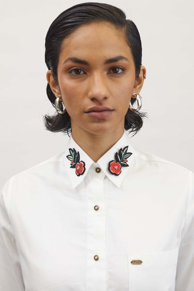 Pallavi Swadi PLV Garden White Floral Collar Shirt indian designer wear womenswear online shopping melange singapore