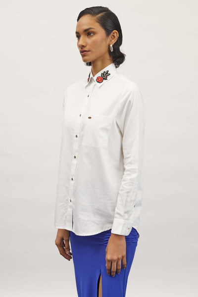 Pallavi Swadi PLV Garden White Floral Collar Shirt indian designer wear womenswear online shopping melange singapore