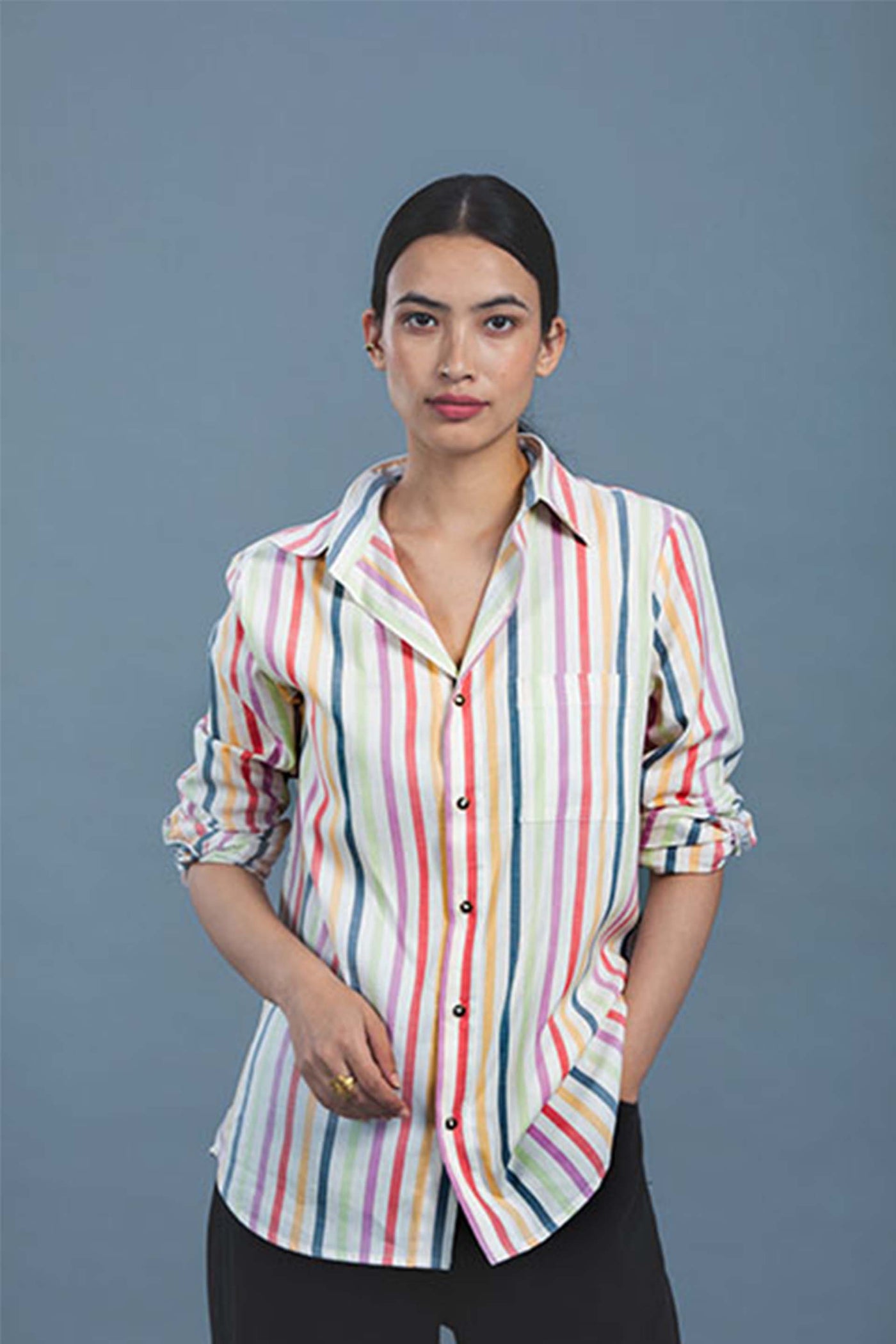 Pallavi swadi Pastel Stripes Shirt multicolor western indian designer wear online shopping melange singapore