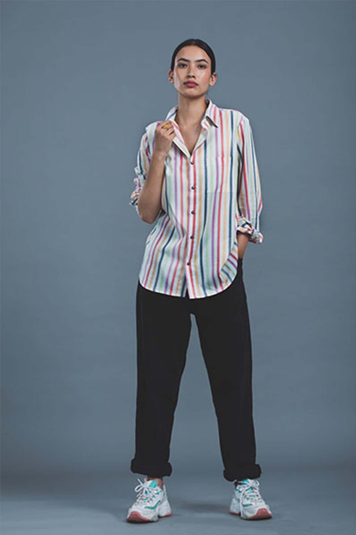Pallavi swadi Pastel Stripes Shirt multicolor western indian designer wear online shopping melange singapore