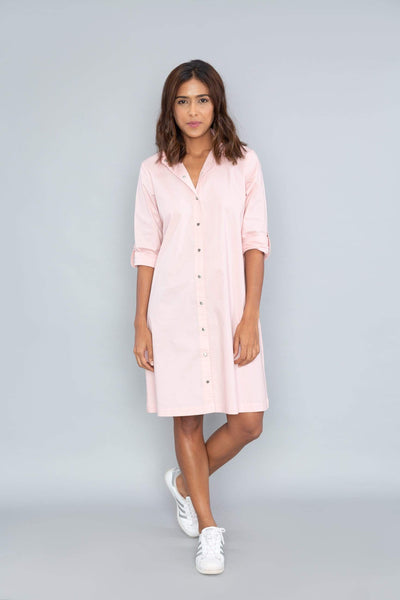 Salmon Shirt Dress With Brooch
