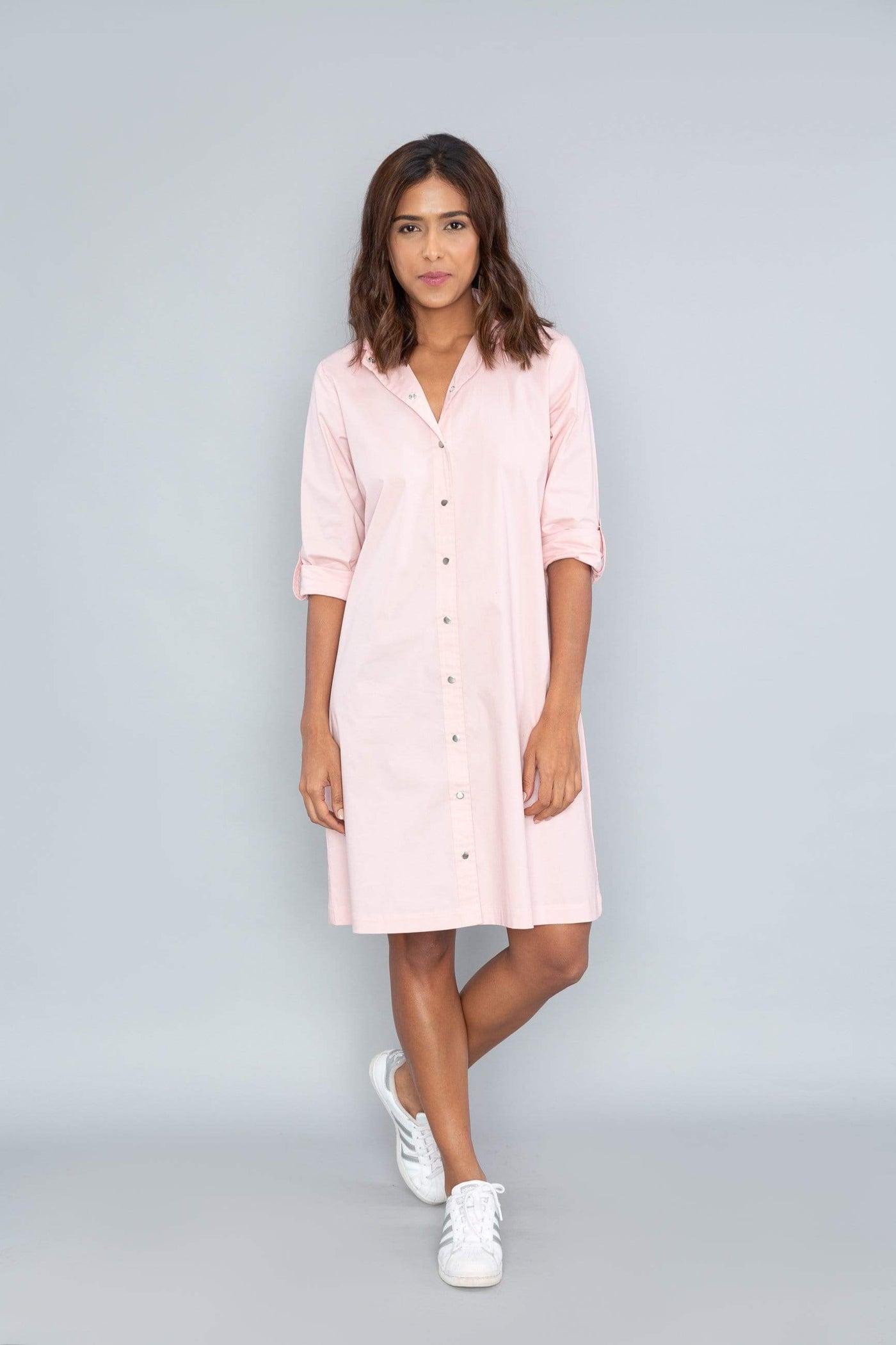 Salmon Shirt Dress With Brooch