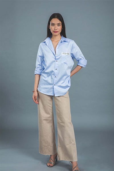 Pallavi swadi Sky Blue Pocket Swarovski Shirt western indian designer wear online shopping melange singapore