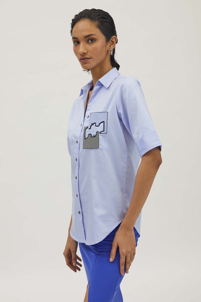 Pallavi Swadi Sky Blue Puzzle Pop Embroidered Shirt indian designer wear womenswear online shopping melange singapore