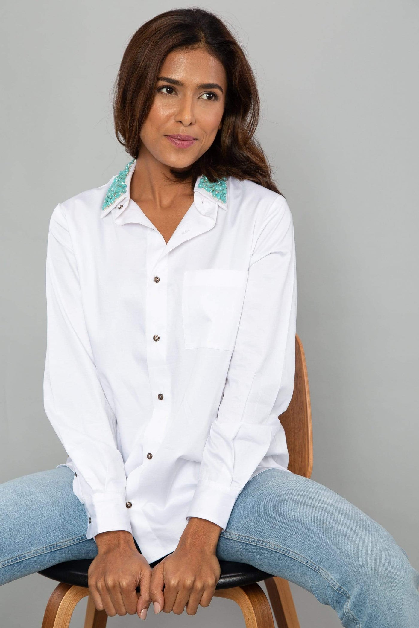 Turquoise Marble Collar Shirt