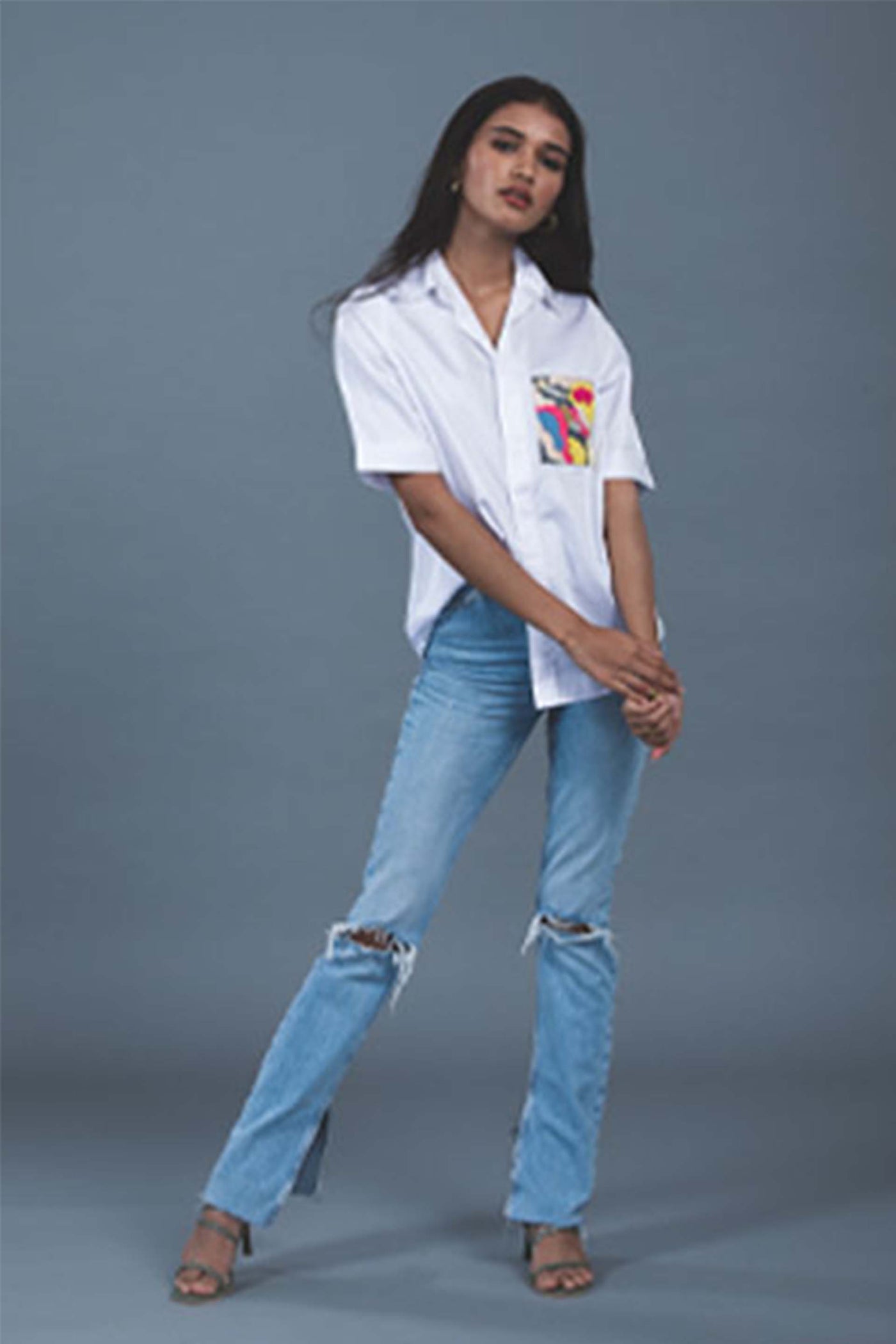 Pallavi swadi White Abstract Pop Embellished Shirt western indian designer wear online shopping melange singapore