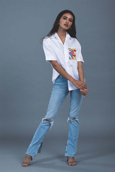 Pallavi swadi White Abstract Pop Embellished Shirt western indian designer wear online shopping melange singapore