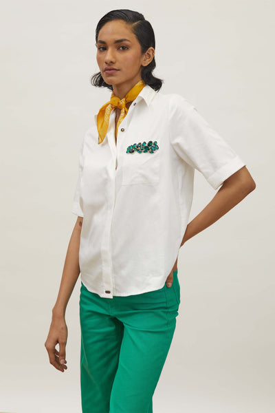 Pallavi Swadi White Emerald Pocket Swarovski Shirt indian designer wear womenswear online shopping melange singapore