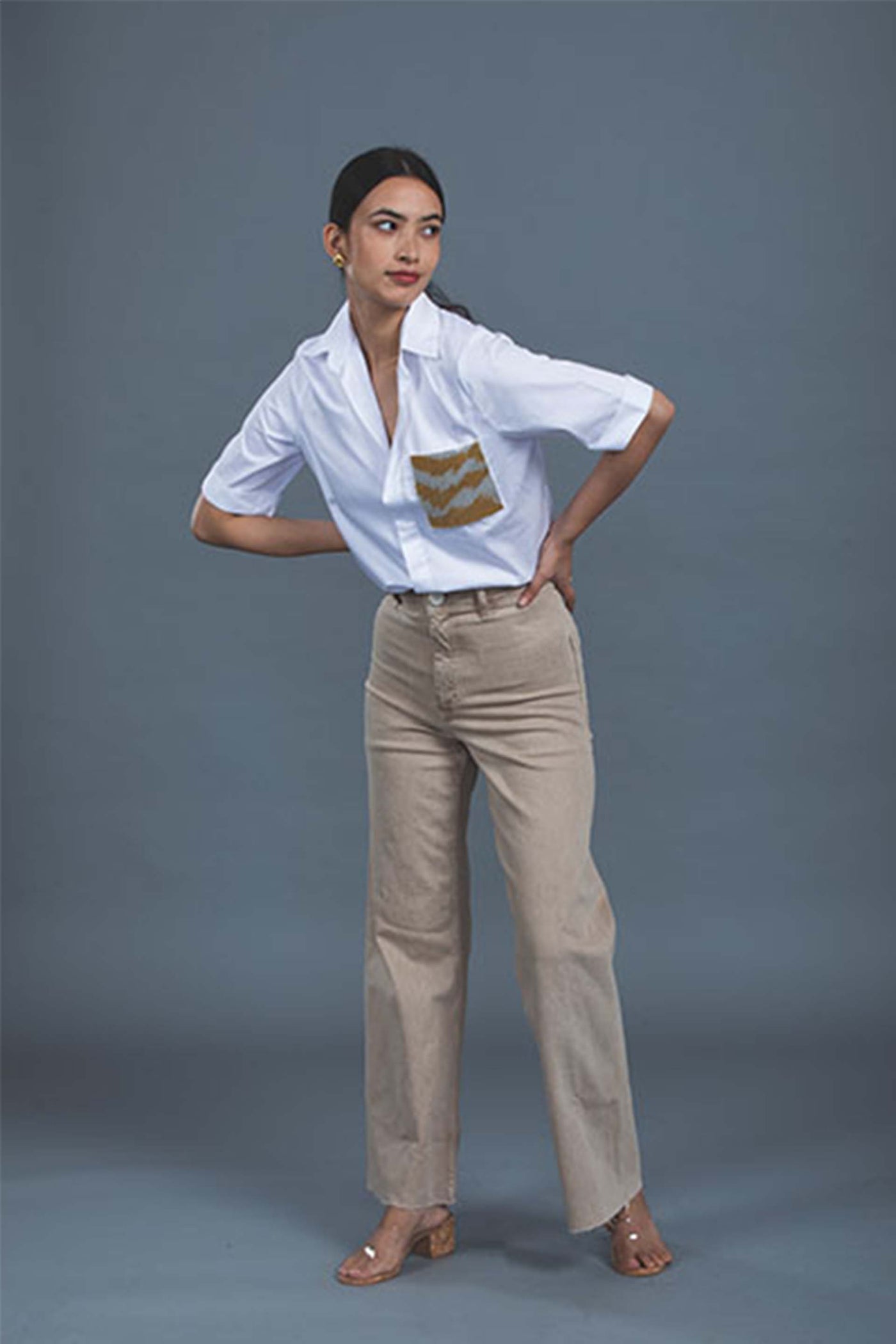Pallavi swadi White Metallic Gold Shirt western indian designer wear online shopping melange singapore