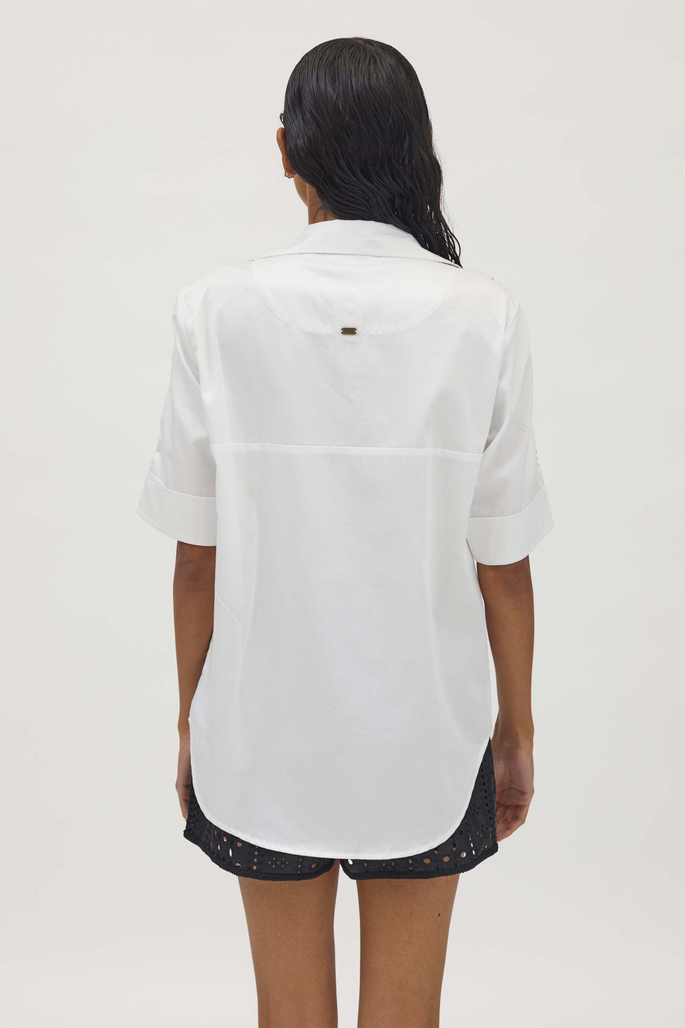 Pallavi Swadi White Monochrome Flower Swarovski Ribbon Shirt indian designer wear womenswear online shopping melange singapore