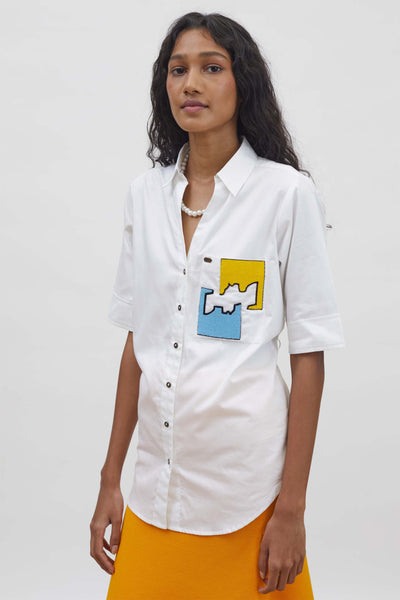 Pallavi Swadi White Puzzle Pop Embroidered Shirt indian designer wear womenswear online shopping melange singapore