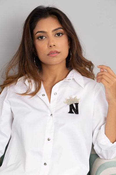 White Shirt Dress With Brooch