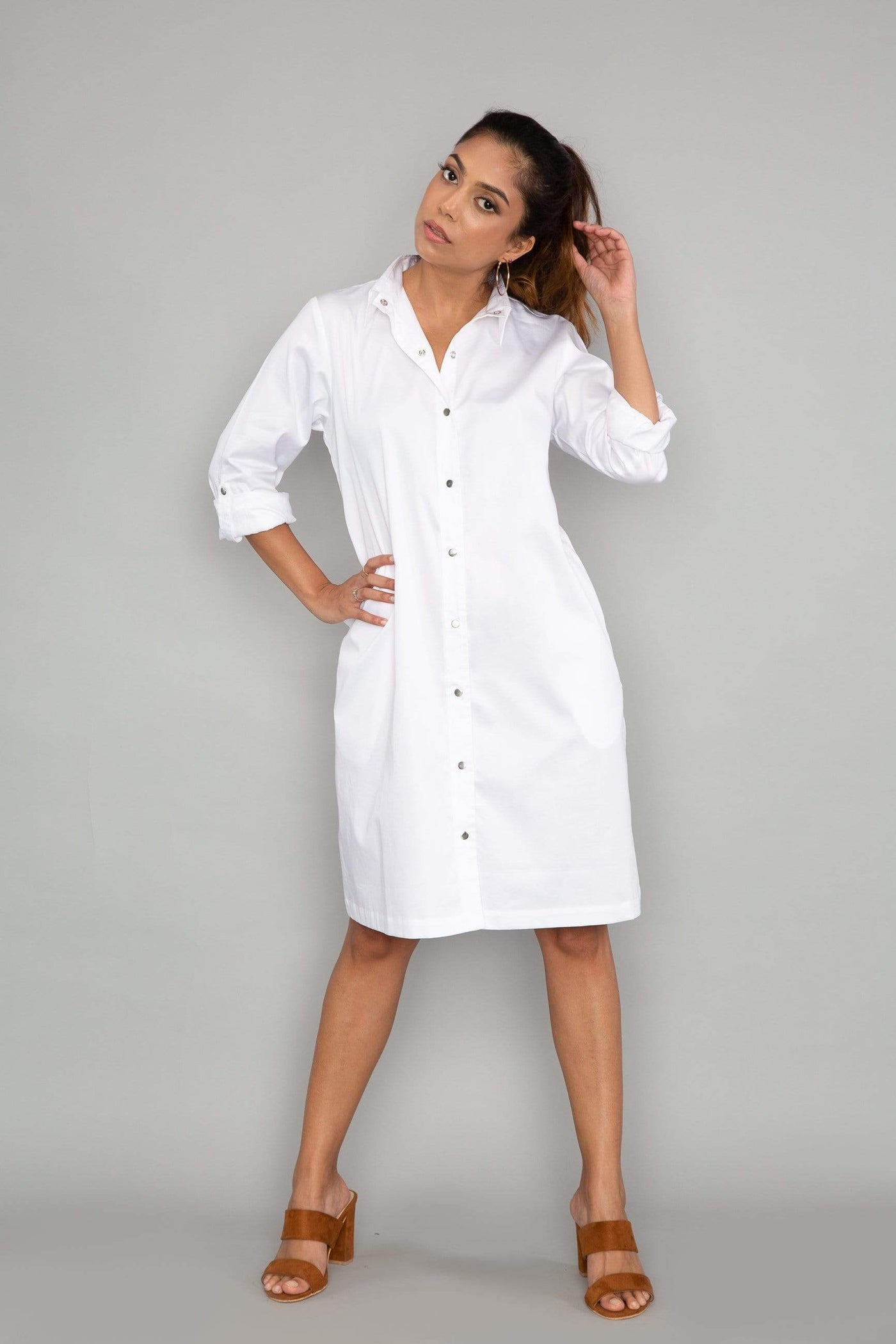 White Shirt Dress With Brooch